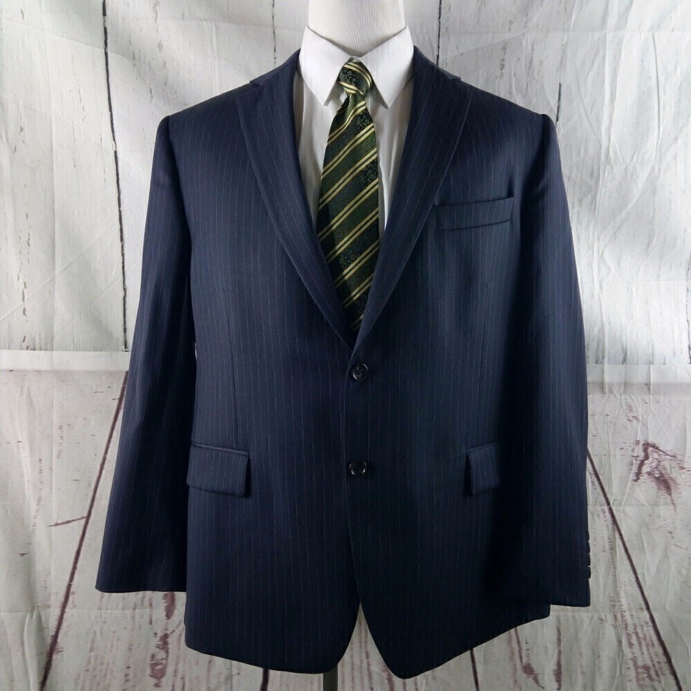 Stafford Tailored Culture Classic Fit 46R Wool 2 Buttn Blue Striped Suit Blazer